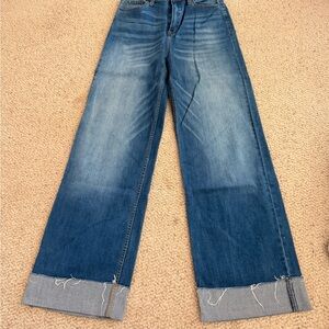 Vibrant Blue Flare Jeans with Cuffed Hem
